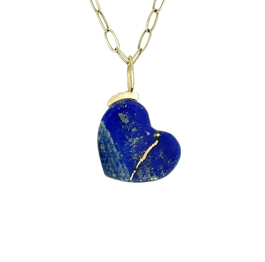 Lapis Gold Kintsugi Heart Charm