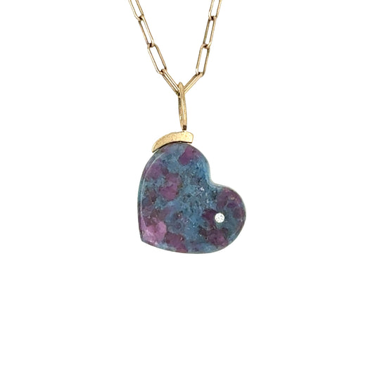 Ruby in Kyanite and Diamond Gold Heart Charm