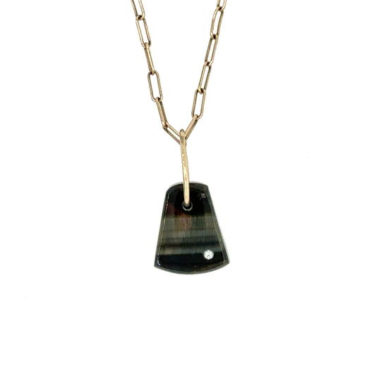 Blue Tiger Eye and Diamond Gold Pebble Charm