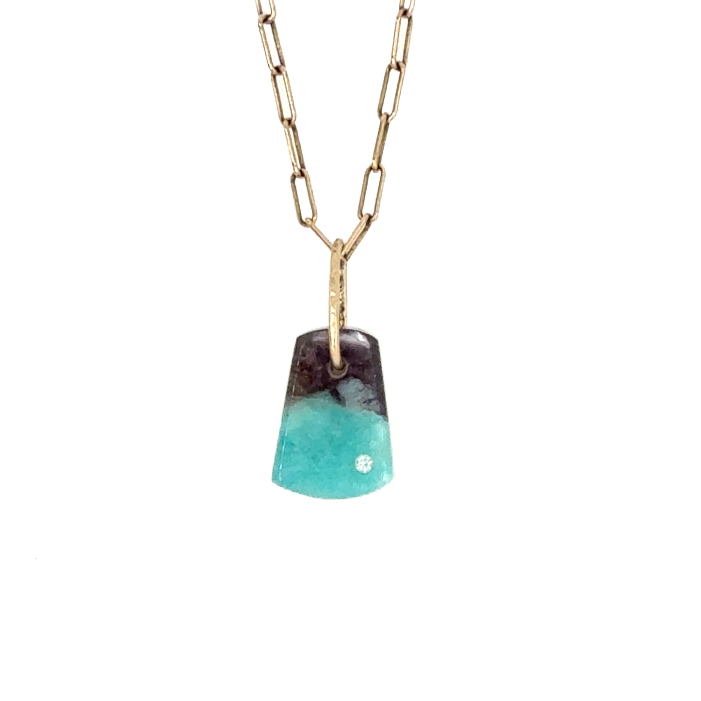 Amazonite and Diamond Gold Pebble Charm