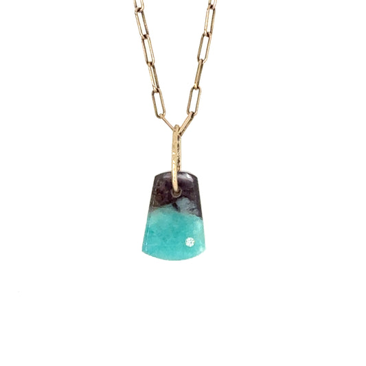 Amazonite and Diamond Gold Pebble Charm