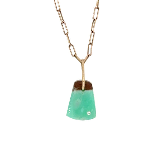 Chrysoprase and Diamond Gold Pebble Charm