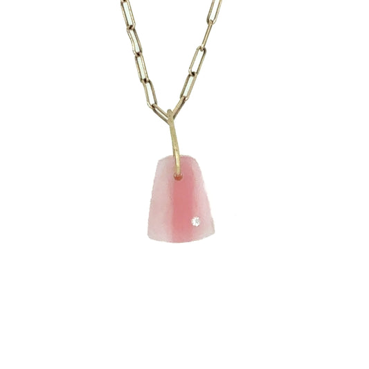 Pink Opal and Diamond Gold Pebble Charm
