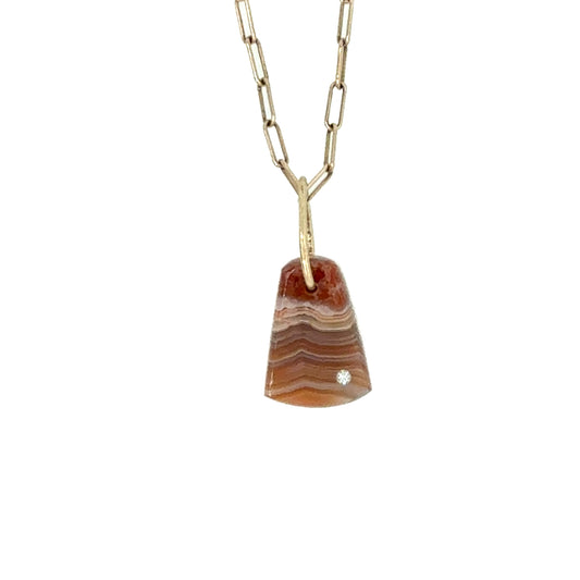 Laguna Lace Agate and Diamond Gold Pebble Charm