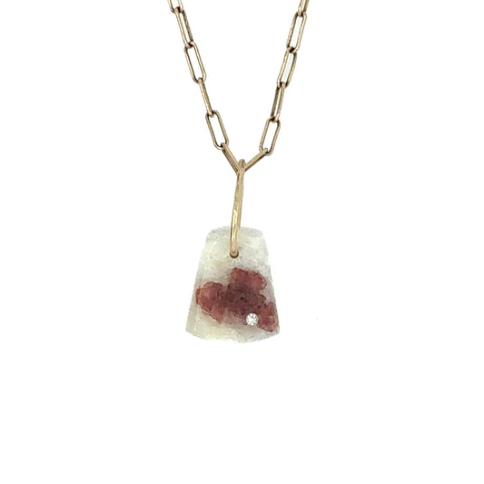 Garnet in Quartz and Diamond Gold Pebble Charm