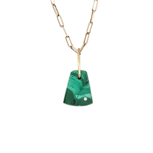 Malachite and Diamond Gold Pebble Charm