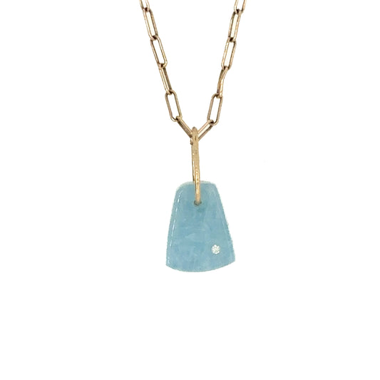 Aquamarine and Diamond Gold Pebble Charm