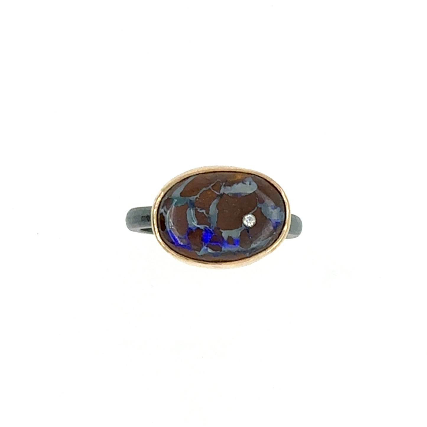Opal and Diamond Elliptical Orbit Gold Ring