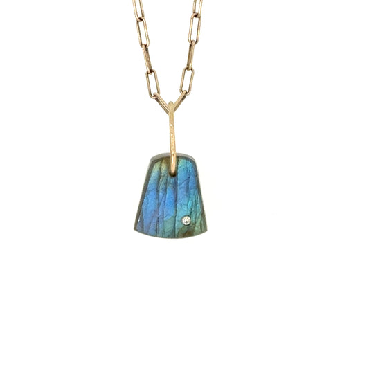 Blue Labradorite and Diamond Gold Pebble Charm