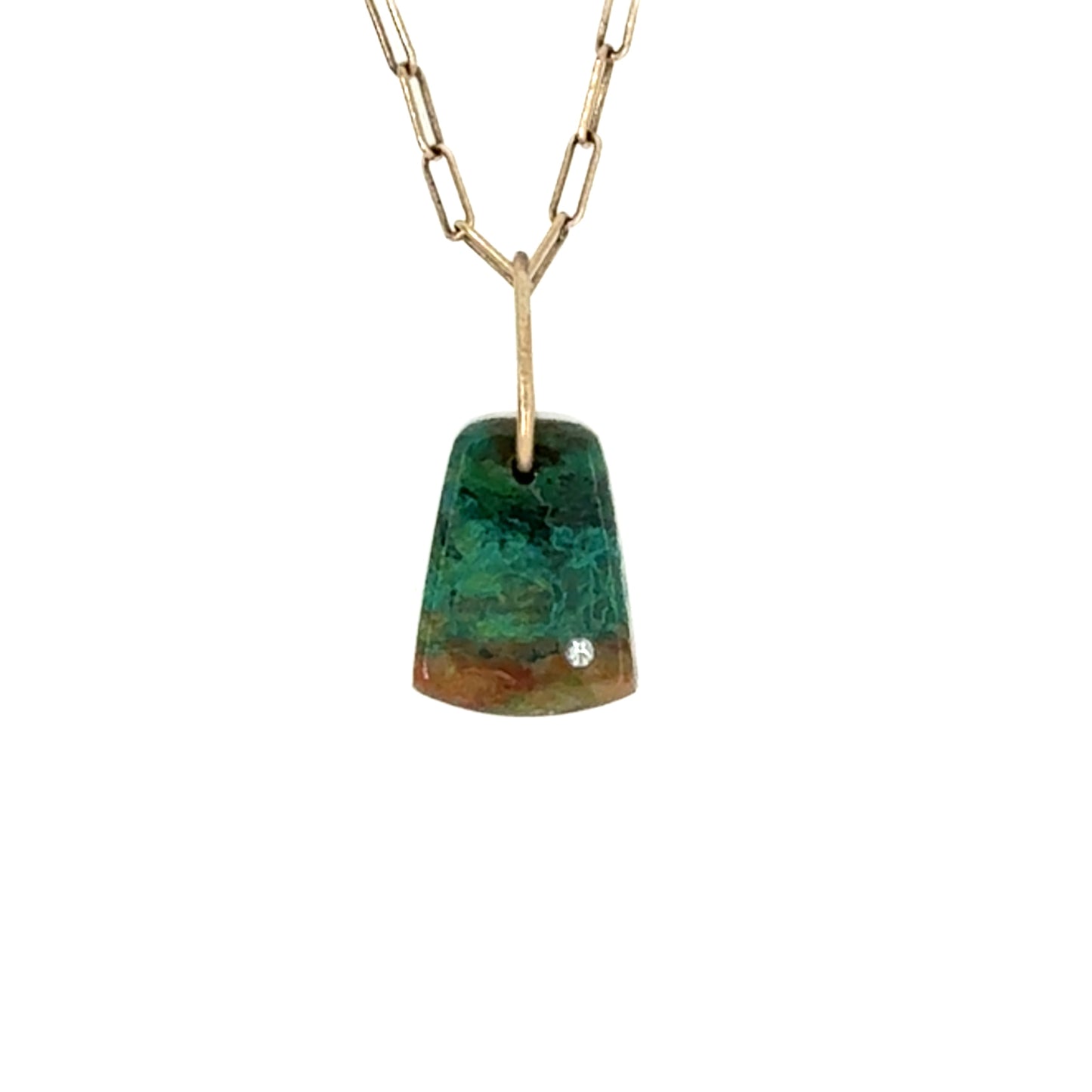 Parrot Wing Chrysocolla and Diamond Gold Pebble Charm