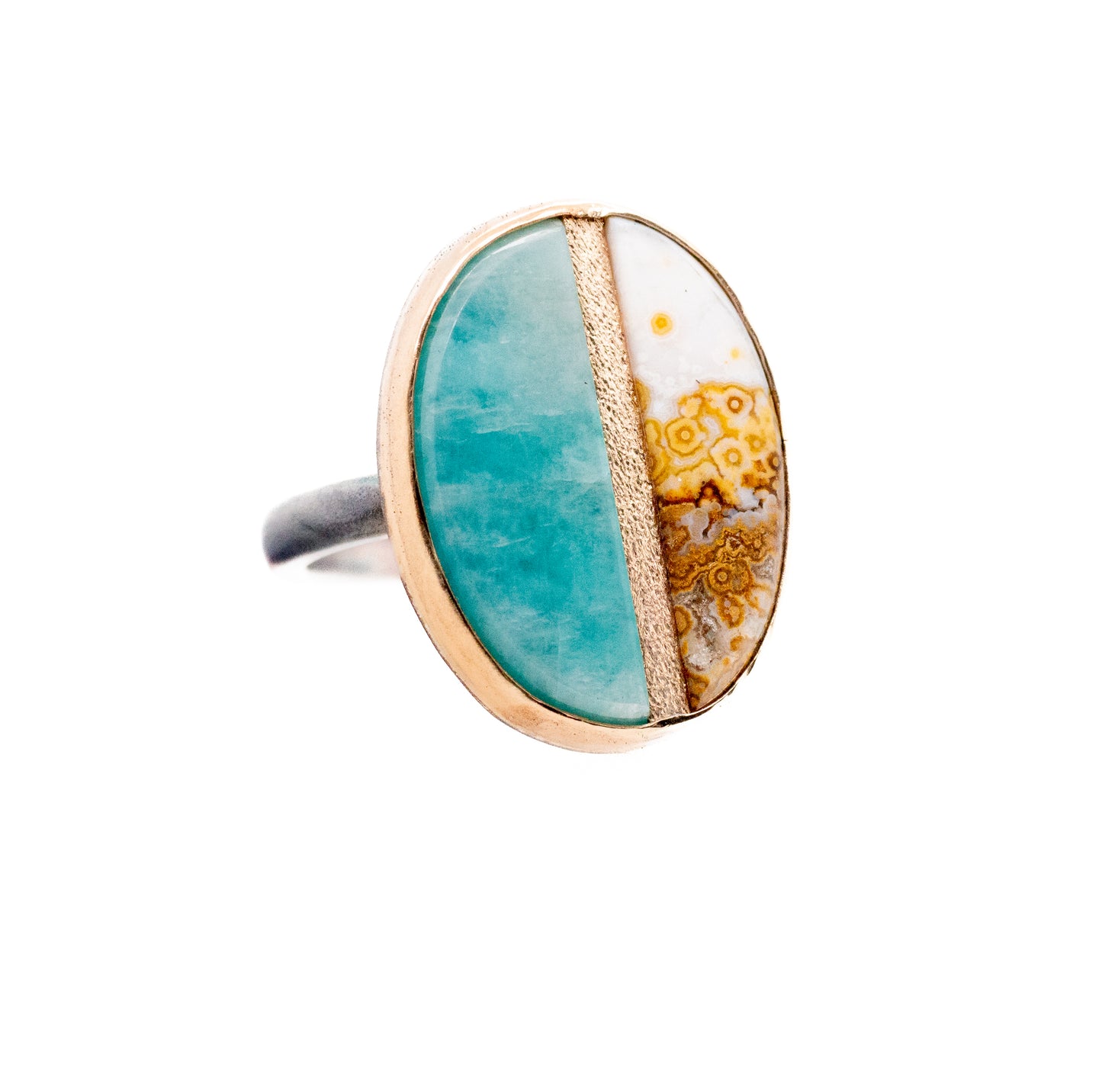 amazonite and java lace agate inlay gold ring
