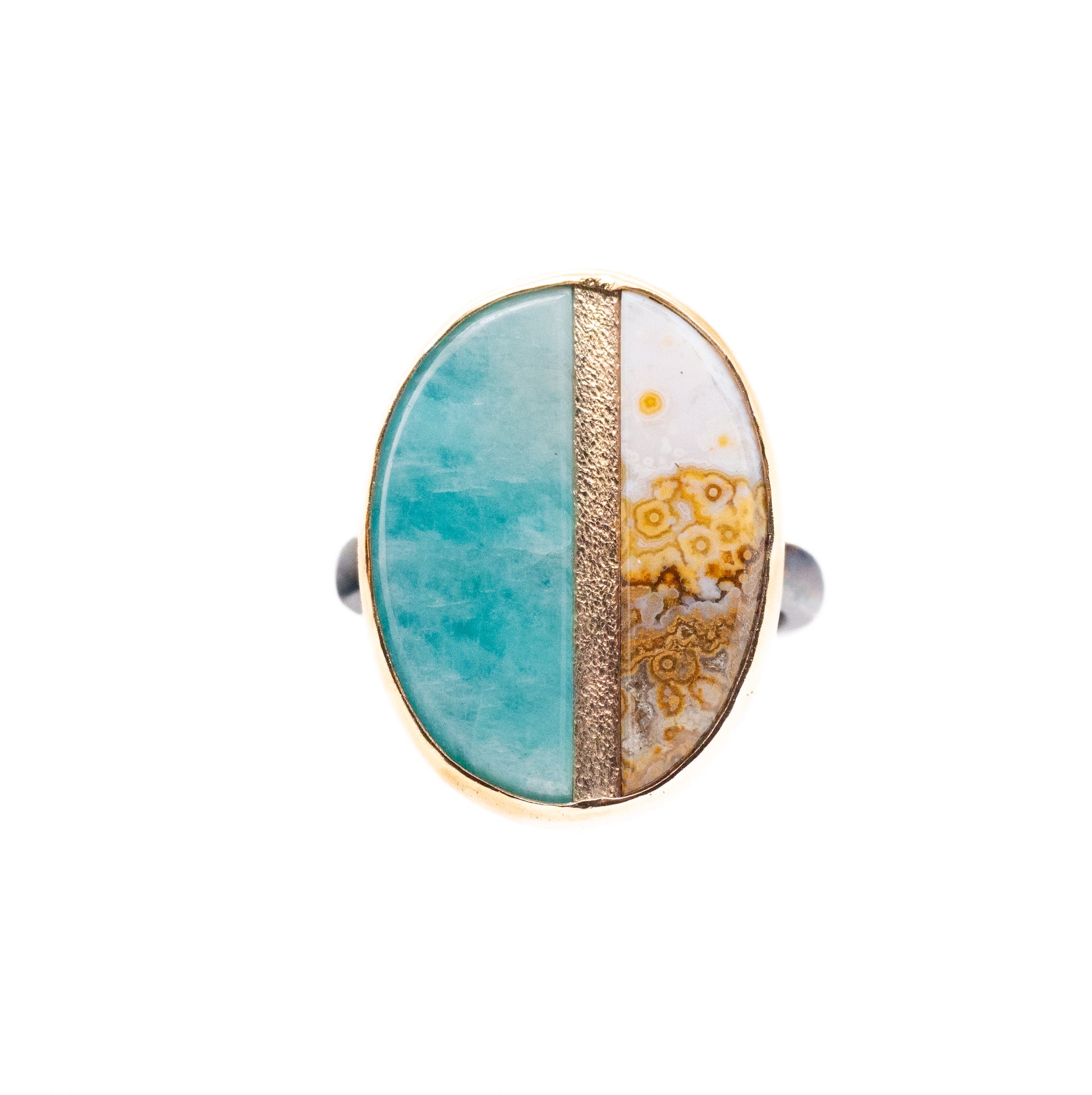 amazonite and java lace gold inlay ring