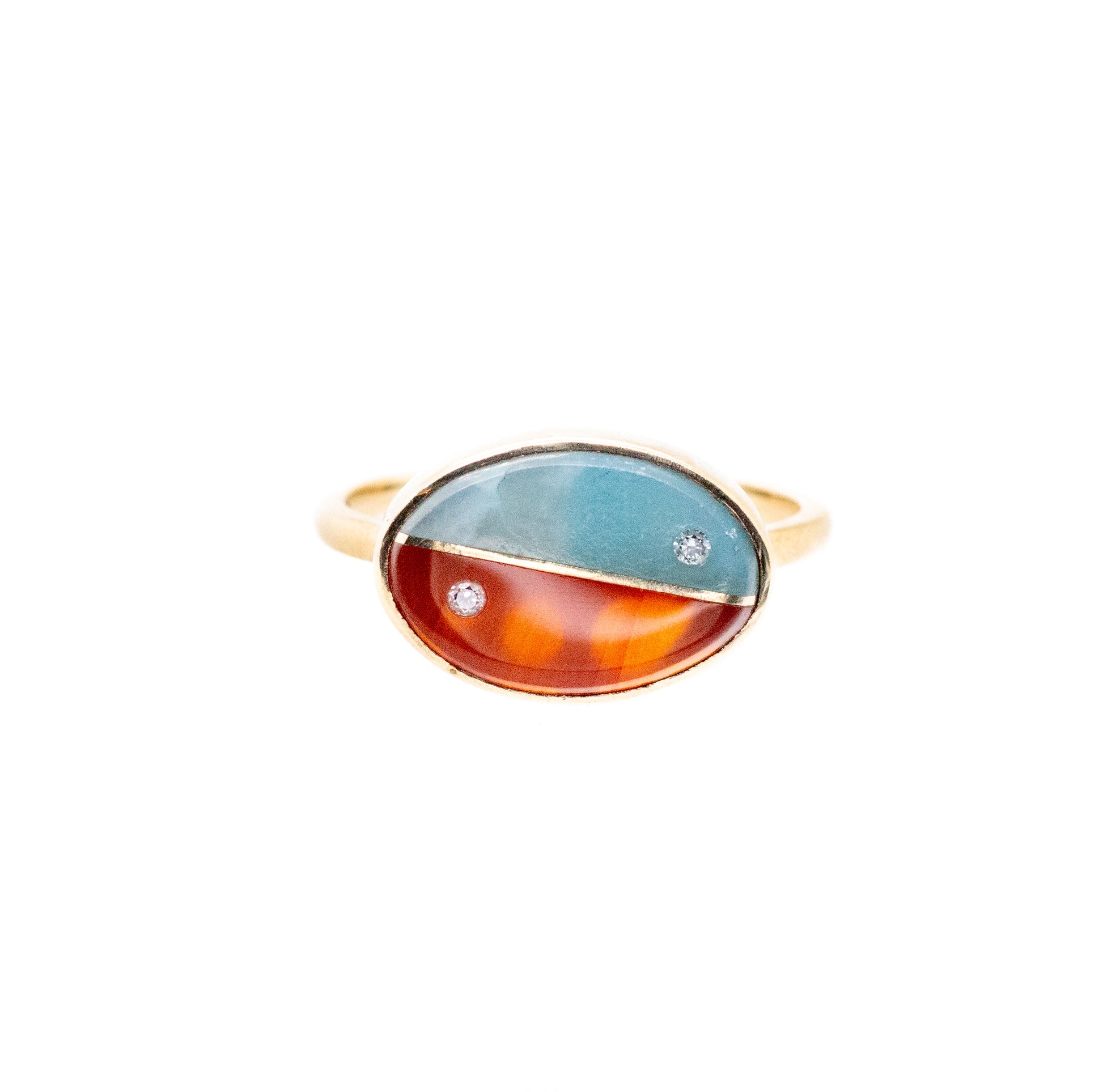 Aquamarine, Carnelian and Diamonds Equinox Intarsia Gold Ring