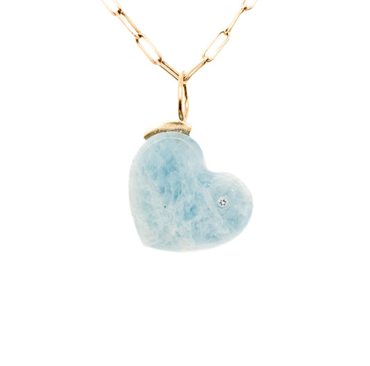 aquamarine and diamond gold heart charm