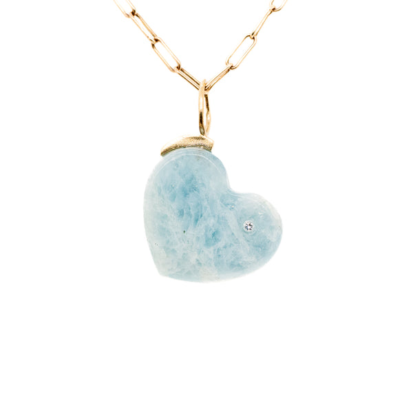 Aquamarine and Diamond Gold Heart Charm
