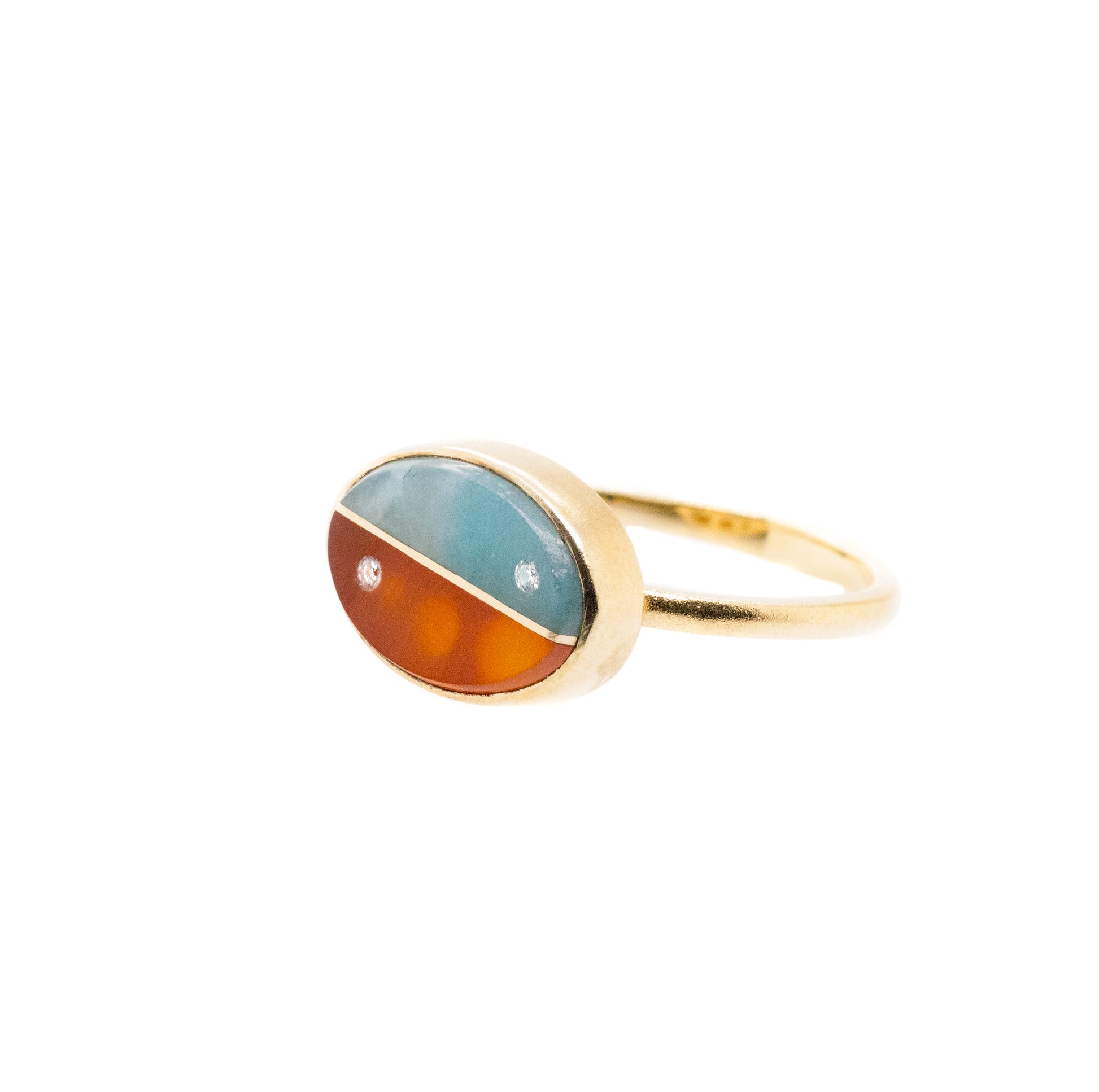 Aquamarine, Carnelian and Diamonds Equinox Intarsia Gold Ring