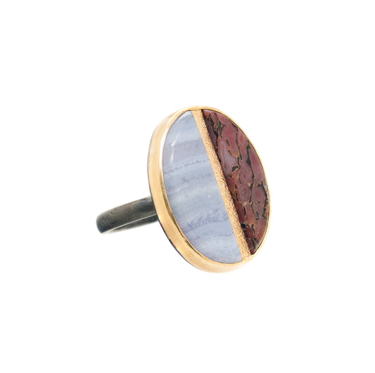 blue lace agate gold inlay ring