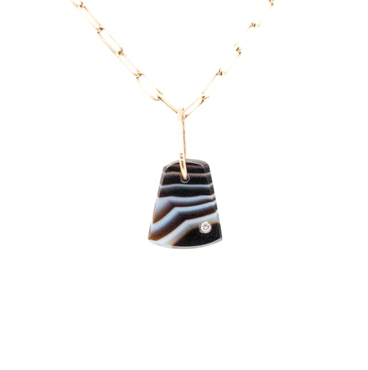black onyx and diamond gold pebble charm