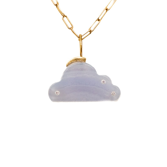 Blue Lace Agate and Diamonds Gold Cloud Charm