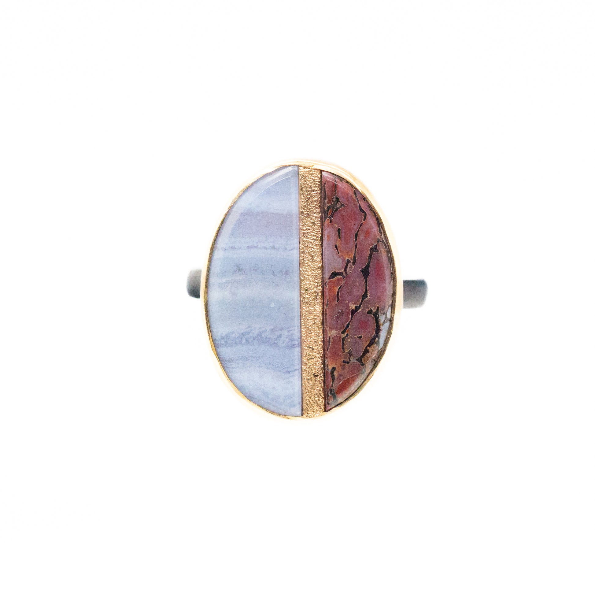 blue lace agate gold inlay ring