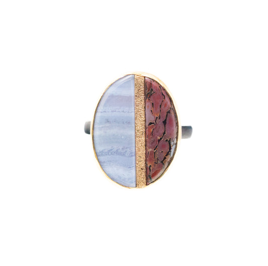 blue lace agate gold inlay ring