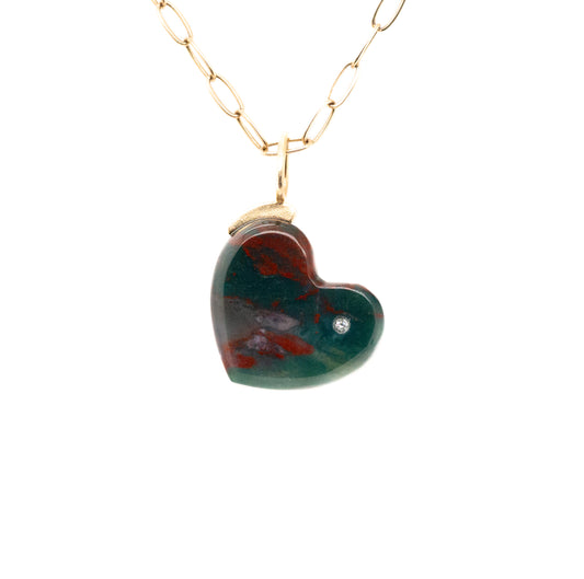 bloodstone gold diamonds heart charm