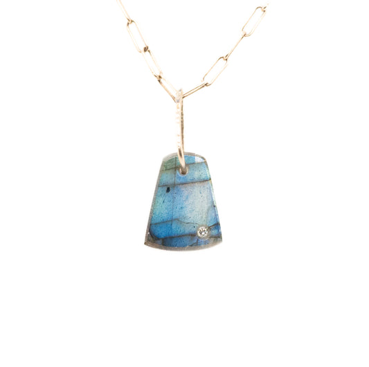 blue labradorite and diamond gold pebble charm