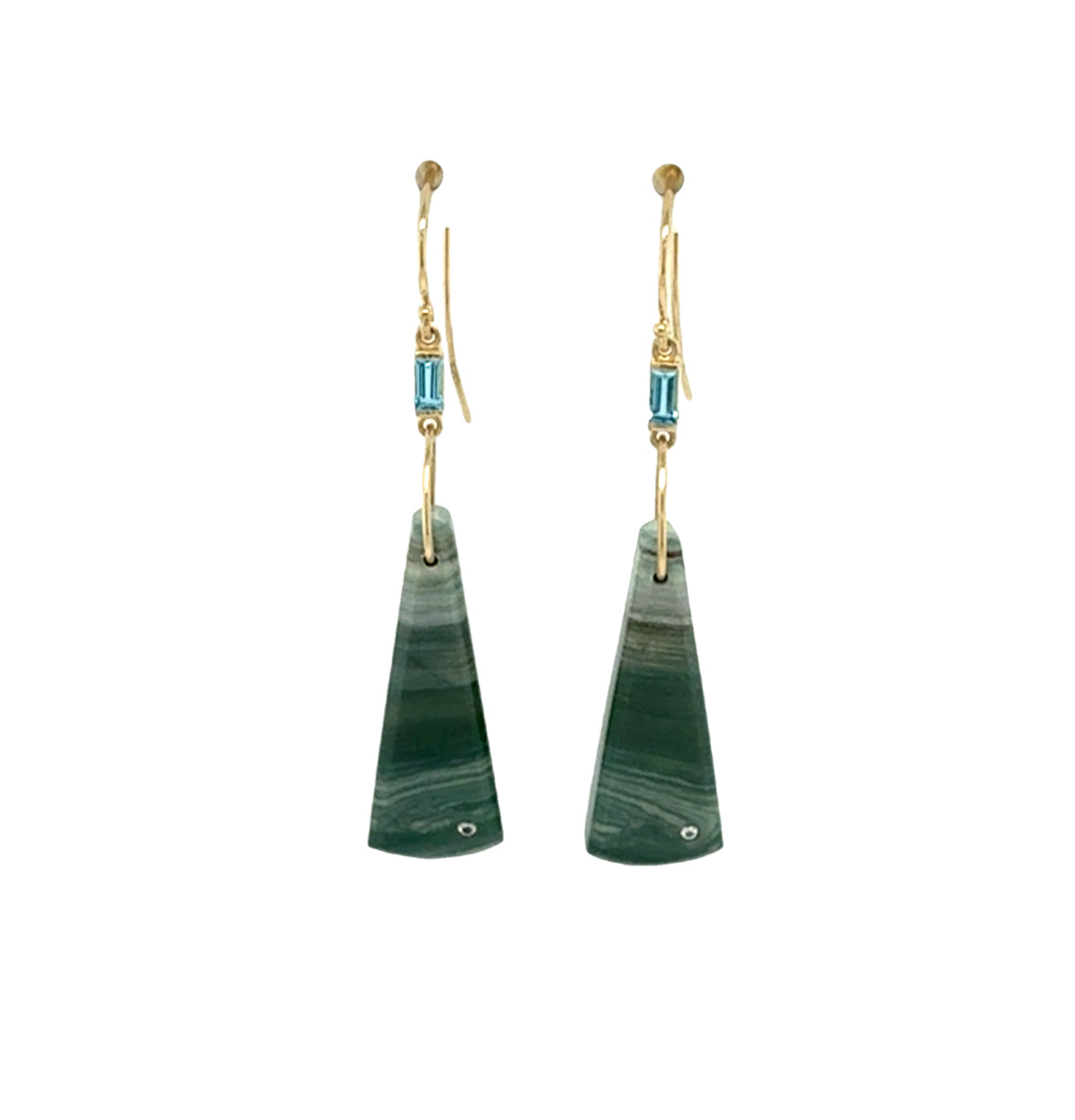 Blue Mountain Jasper, Topaz and Diamond Gold Triangle Earrings