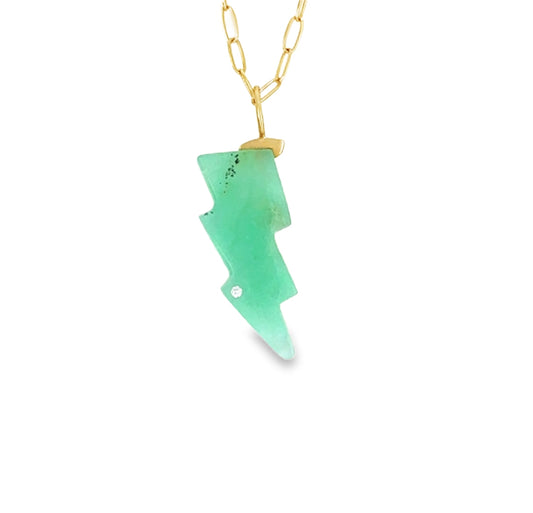 Chrysoprase and Diamond Gold Bolt Charm