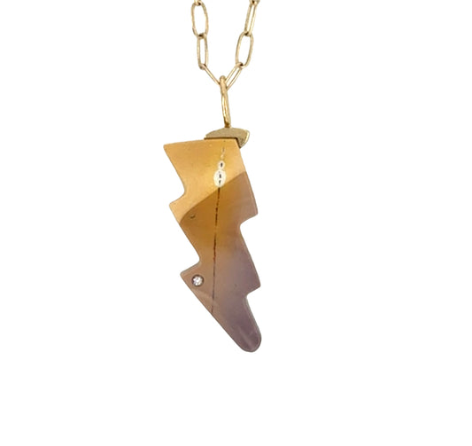 Mookatite Jasper and Diamond Gold Bolt Charm