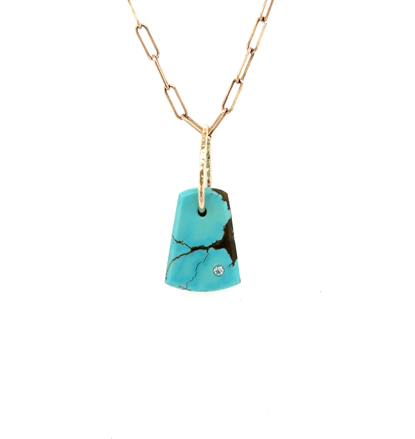 Turquoise and Diamond Gold Pebble Charm