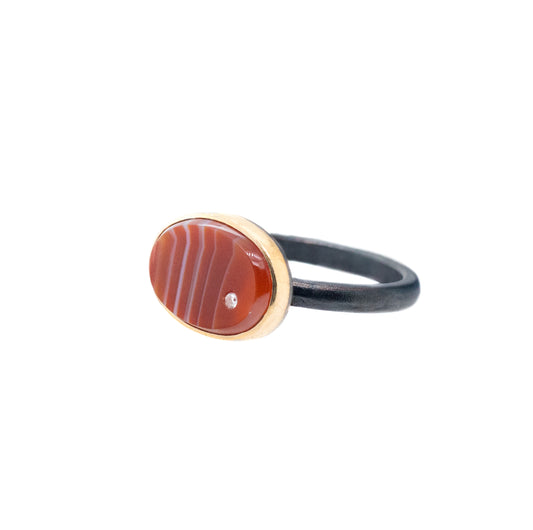 carnelian and diamond elliptical gold ring
