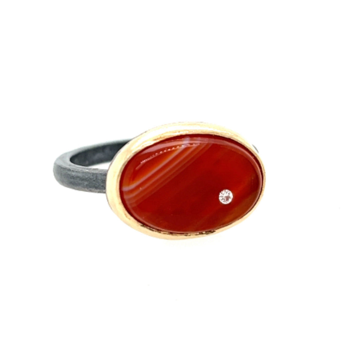 Carnelian and Diamond Elliptical Orbit Gold Ring