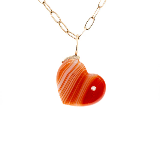 carnelian gold diamond heart charm