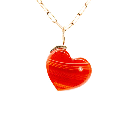 carnelian gold diamond heart charm
