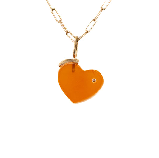 Carnelian and Diamond Gold Heart Mini Charm