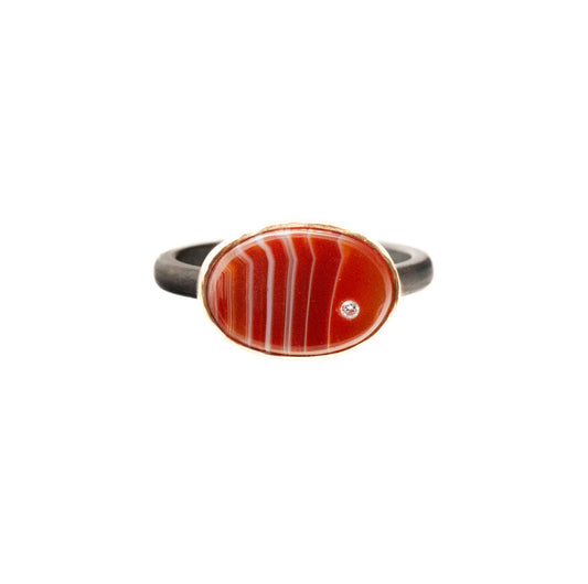 carnelian and diamond elliptical gold ring