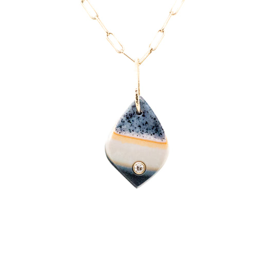 dendritic agate and diamond charm