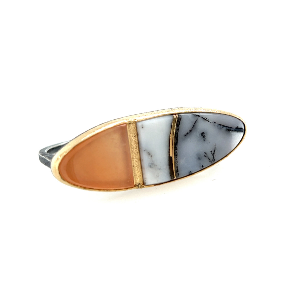 Dendritic Opal and Agate Gold Inlay Kintsugi Two-finger Ring