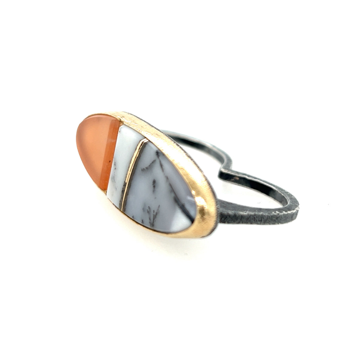 Dendritic Opal and Agate Gold Inlay Kintsugi Two-finger Ring