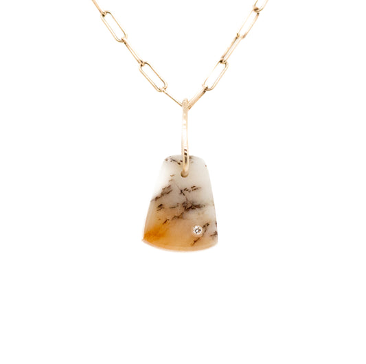 dendritic agate and diamond gold pebble charm