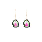Dark Green and Pink Tourmaline Slice and Diamond Gold Hoop Earrings