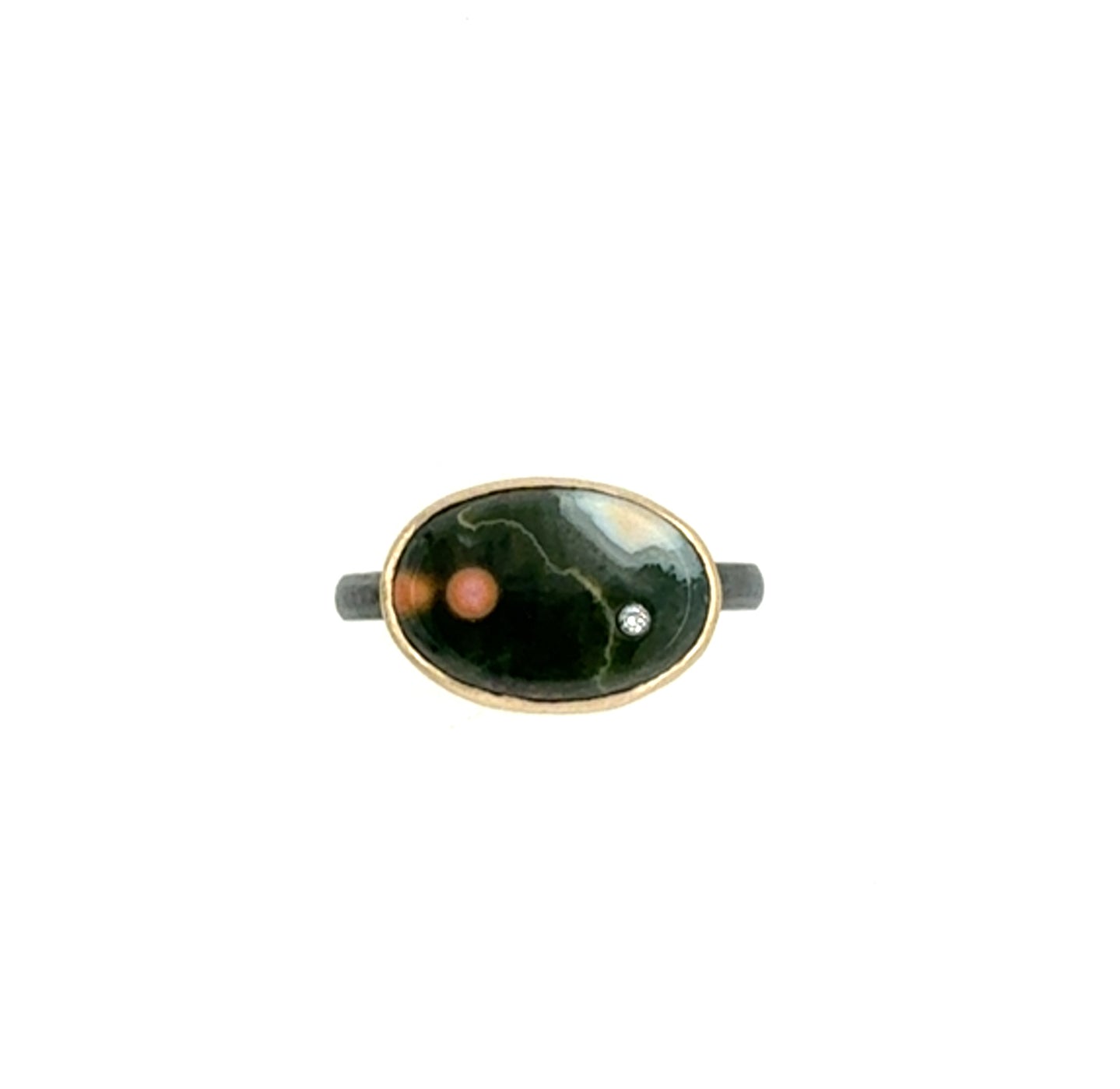 Ocean Jasper and Diamond Elliptical Orbit Gold Ring