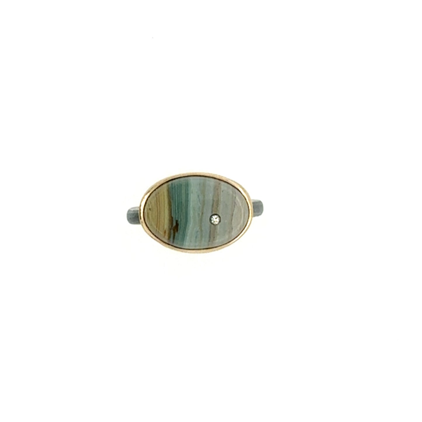 Gary Green Jasper and Diamond Elliptical Orbit Gold Ring