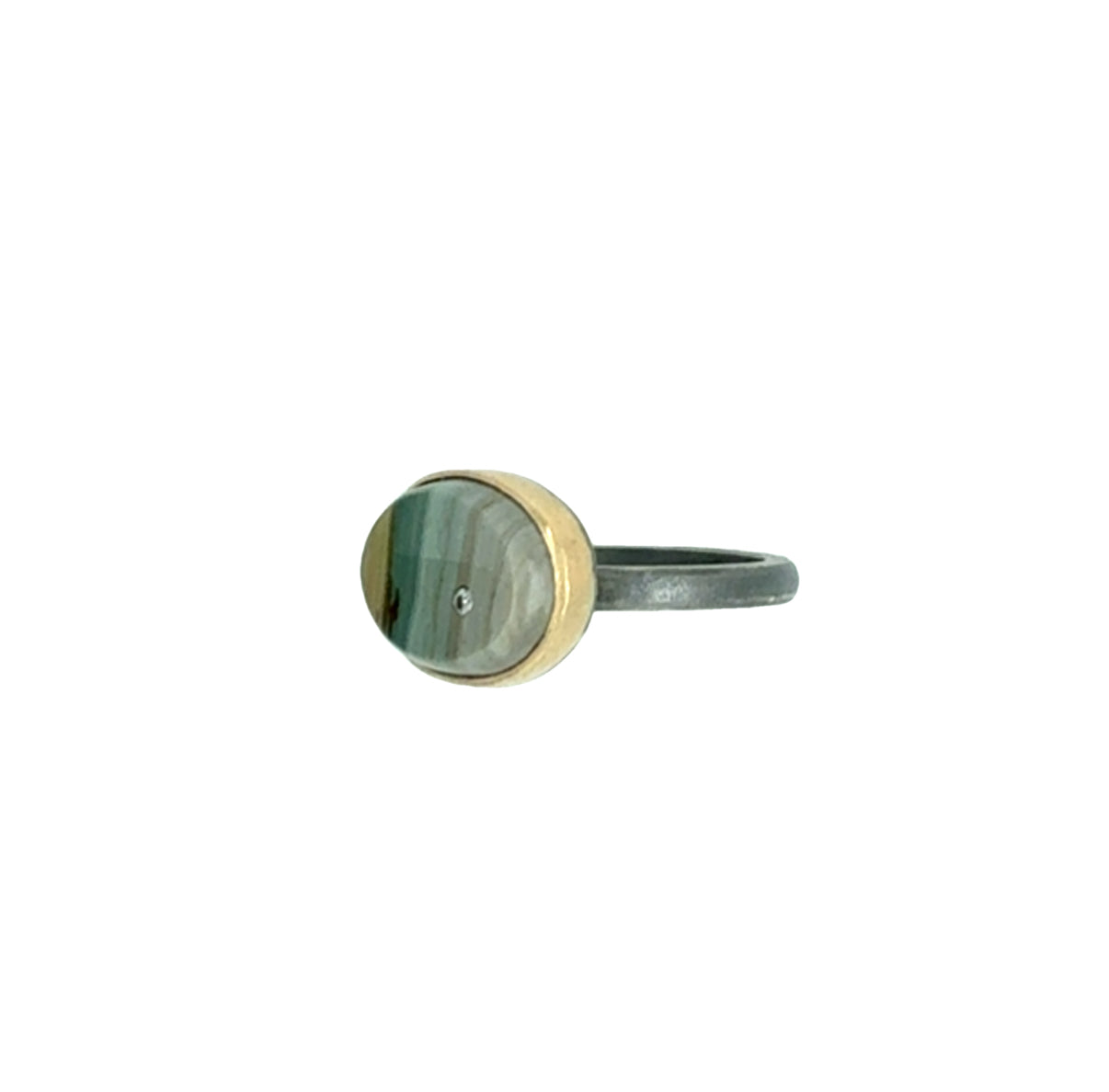 Gary Green Jasper and Diamond Elliptical Orbit Gold Ring