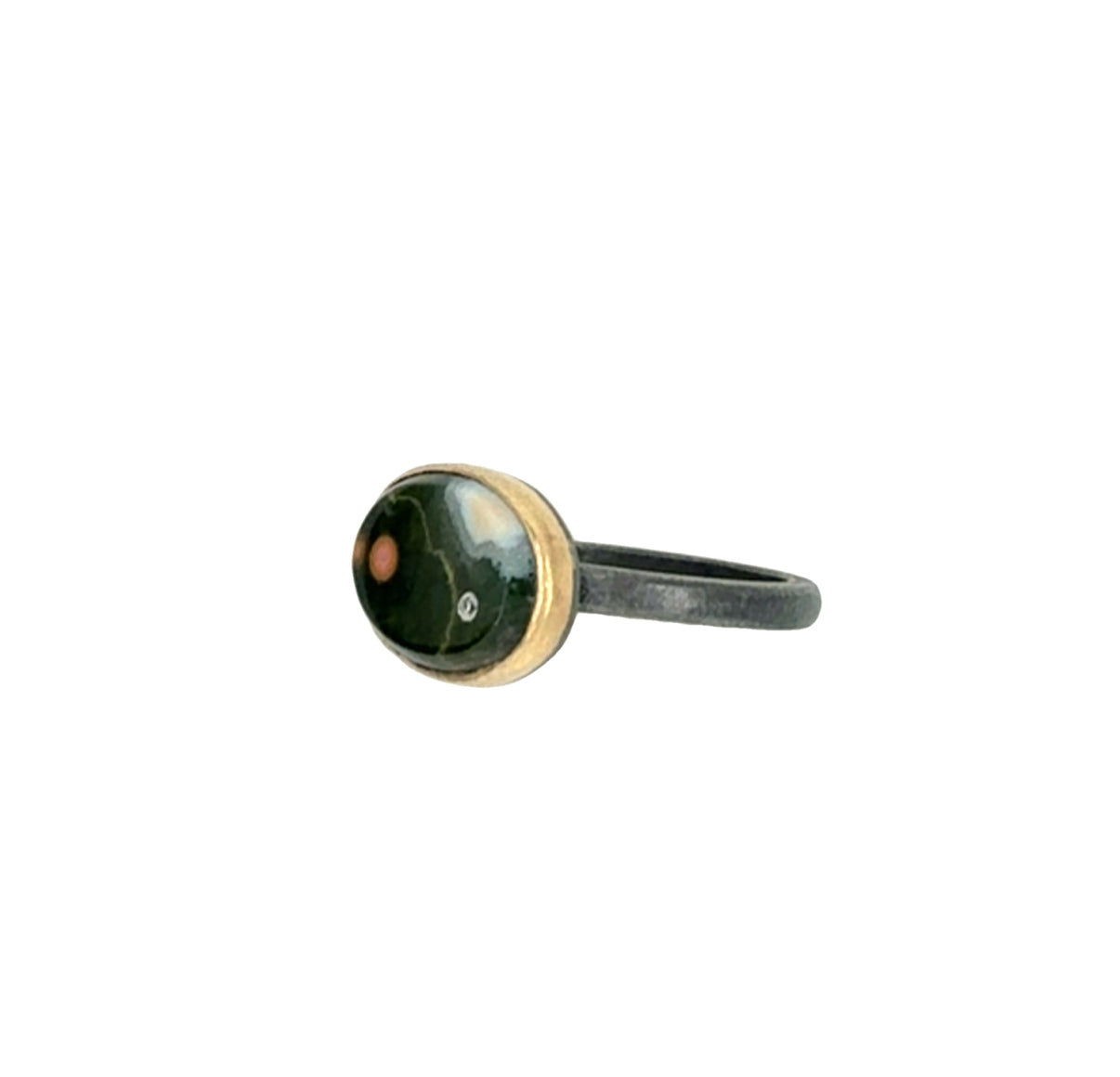 Ocean Jasper and Diamond Elliptical Orbit Gold Ring