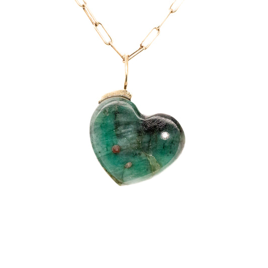 emerald gold and diamond heart charm
