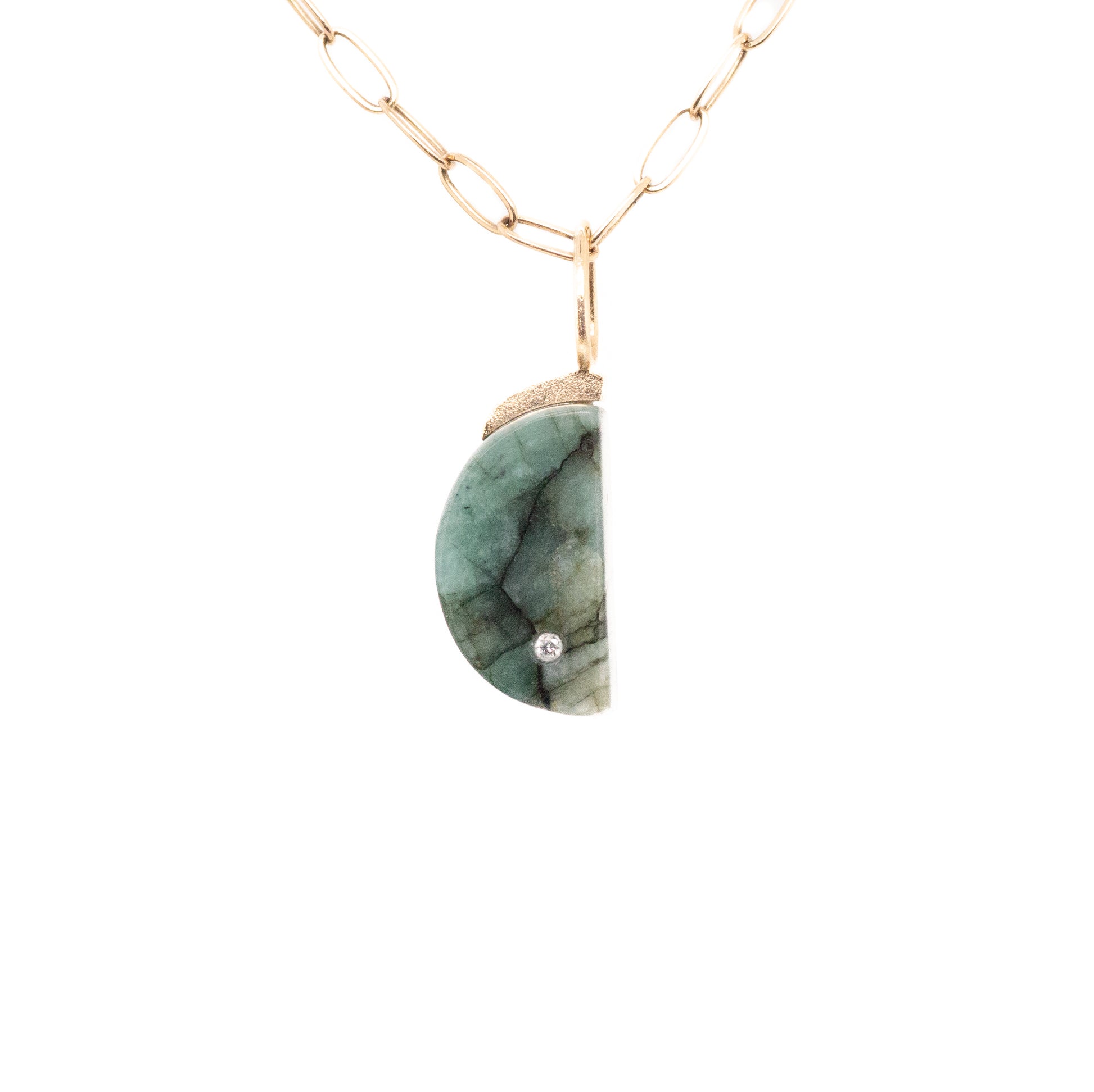 emerald gold diamond moon charm