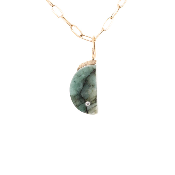 Emerald and Diamond Gold Moon Charm