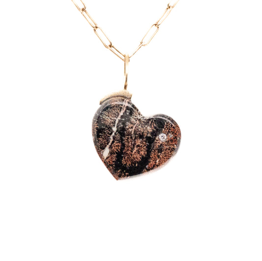 fireworks obsidian and diamond gold heart charm
